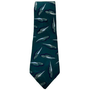 Brandini Mens Silk Tie Green Multicolor Fish Patterned